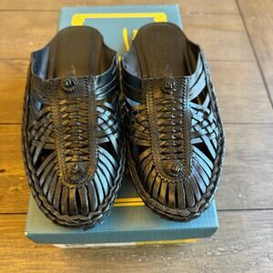 Sbicca Vintage Black Leather Woven Slides Sandals Women's Size 7 Avadi New W/Box